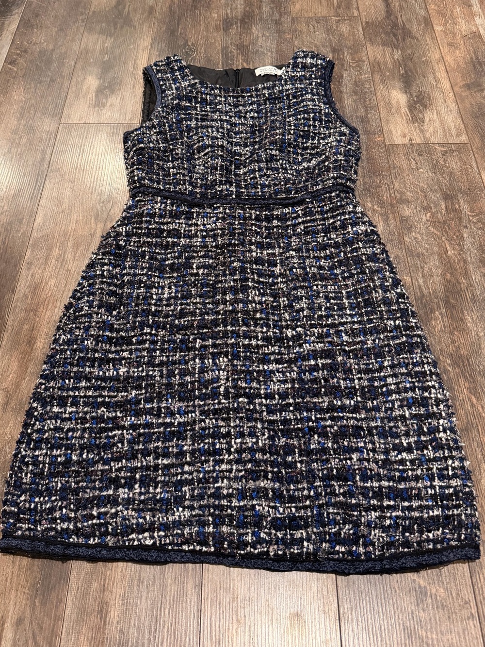 Molly Bracken Navy, Black and White Tweed Sleeveless Midi Dress